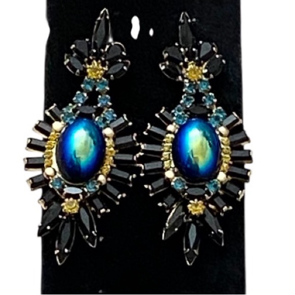 Elizabeth Cole iridescent hematite and crystals drop earrings - Picture 2 of 8